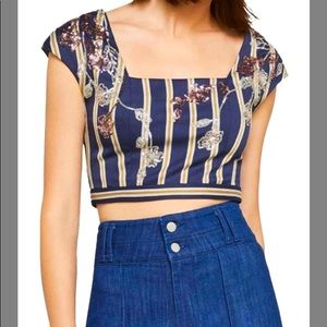 BCBGMAXAZRIA
Striped Floral-Sequined Crop Top